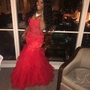 Red Val Stefani Mermaid Prom Dress